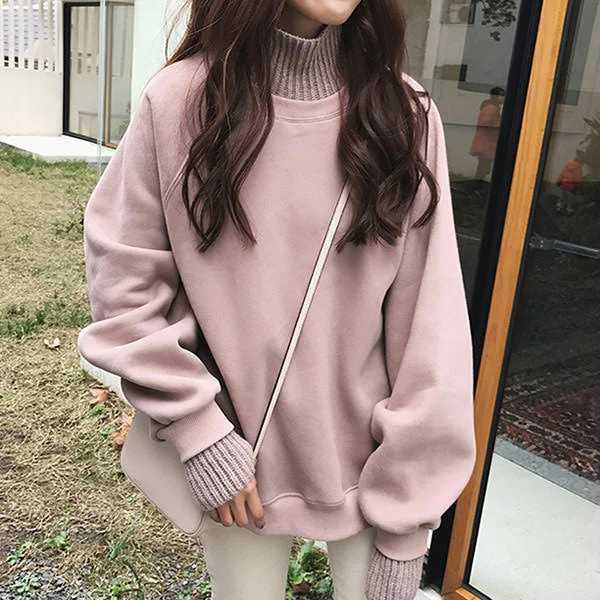 Basic High Neck Sweatshirt Hoodie with Print Artistic Unique