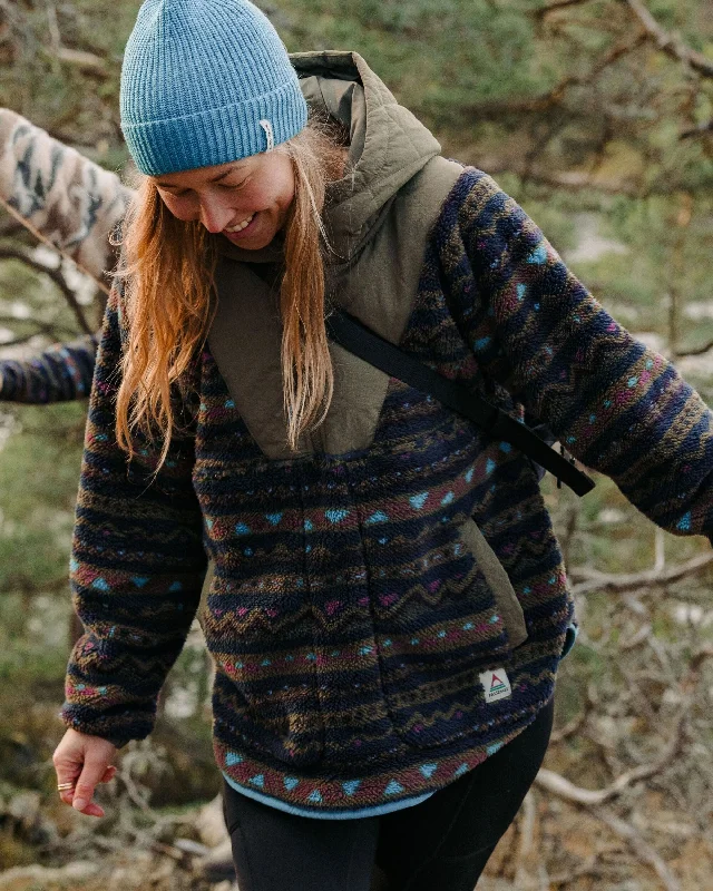 Beaumont Recycled Sherpa Hooded Fleece - Mountain Geo Multi Hoodie with Color Block Contrast Stylish Beaumont Recycled Sherpa Hooded Fleece - Mountain Geo Multi Hoodie with Color Block Contrast Stylish