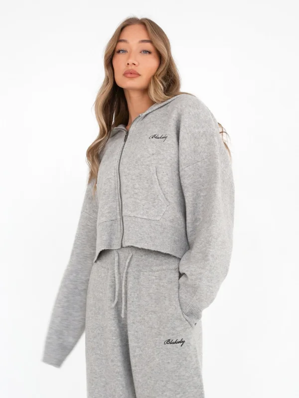 Knitted Full Zip Hoodie - Marl Grey Hoodie with Zipper Versatile Modern