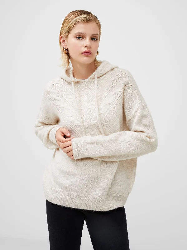 Cable Knit Chevron Hoodie Hoodie with Batwing Sleeves Loose Dramatic