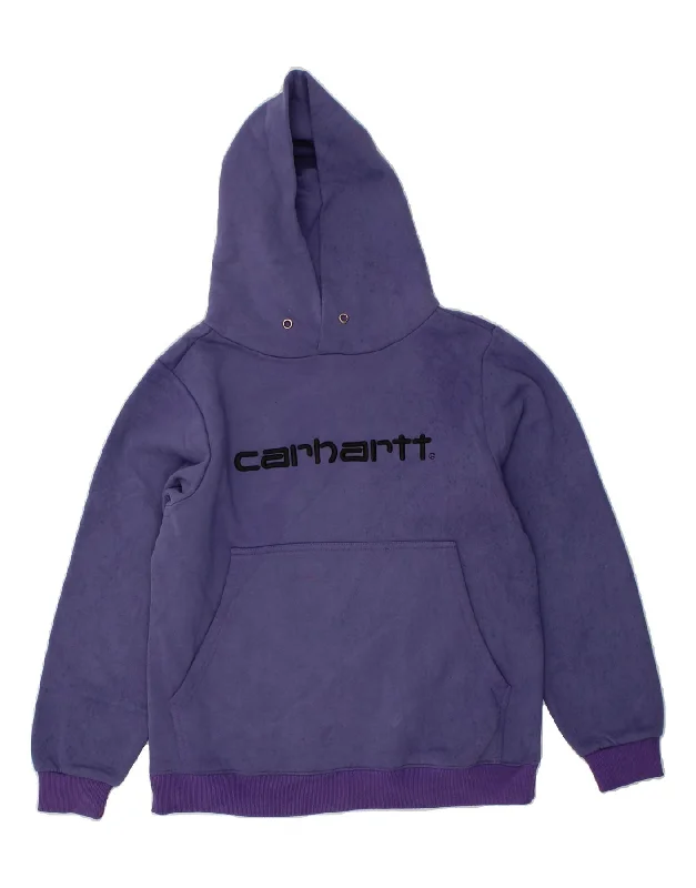 CARHARTT Womens Graphic Hoodie Jumper UK 14 Medium Purple Polyester Hoodie with Print Artistic Unique