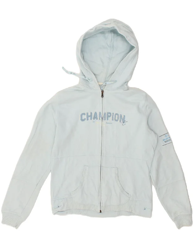 CHAMPION Womens Graphic Zip Hoodie Sweater UK 14 Large Blue Hoodie with Tie-Dye Psychedelic Retro