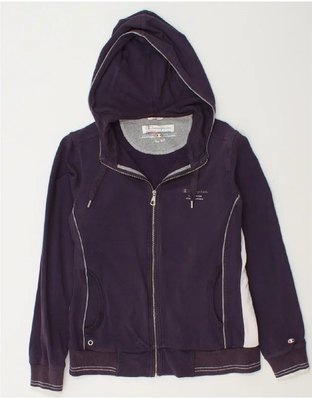 CHAMPION Womens Heritage Classics Zip Hoodie Sweater UK 12 Medium Purple Hooded Sweatshirt Casual Wear Street Style