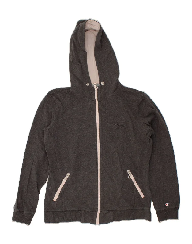 CHAMPION Womens Heritage Classics Zip Hoodie Sweater UK 16 Large Grey Hoodie with Fur Luxurious Winter