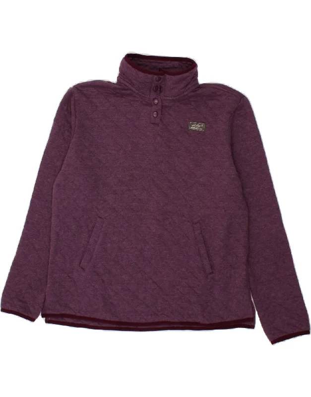 EDDIE BAUER Womens Button Neck Sweatshirt Jumper UK 14 Medium Purple Hoodie with Belted Waist Structured Tailored