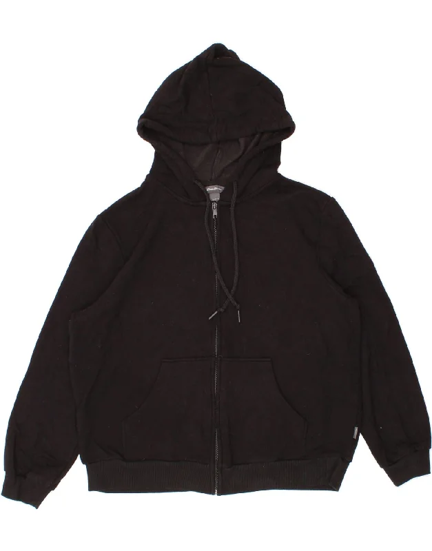EDDIE BAUER Womens Zip Hoodie Sweater UK 16 Large Black Viscose Hoodie with Frayed Bohemian Relaxed