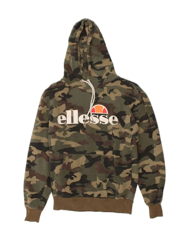 ELLESSE Womens Graphic Hoodie Jumper UK 10 Small Green Camouflage Hoodie with Magnetic Closure Innovative Modern
