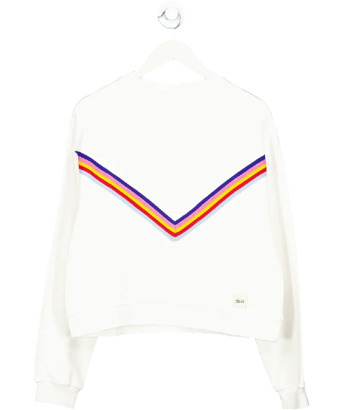 Etre Cecile White Rainbow Chevron Classic Sweatshirt UK S Hoodie with Rolled Sleeves Casual Relaxed