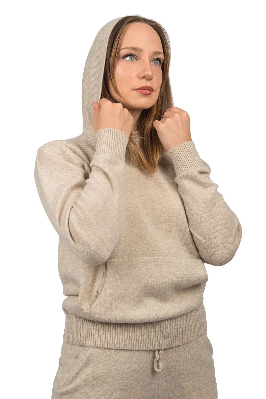 Sweatshirt 100% cashmere Hoodie with Ribbed Hem Stretchable Secure