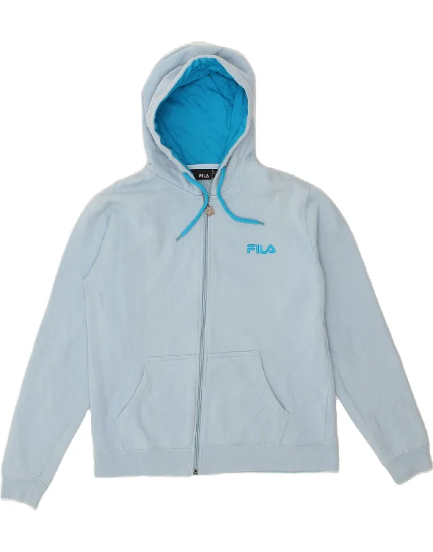FILA Womens Zip Hoodie Sweater UK 14 Large Blue Cotton Hoodie with Reflective Safety Nightwear