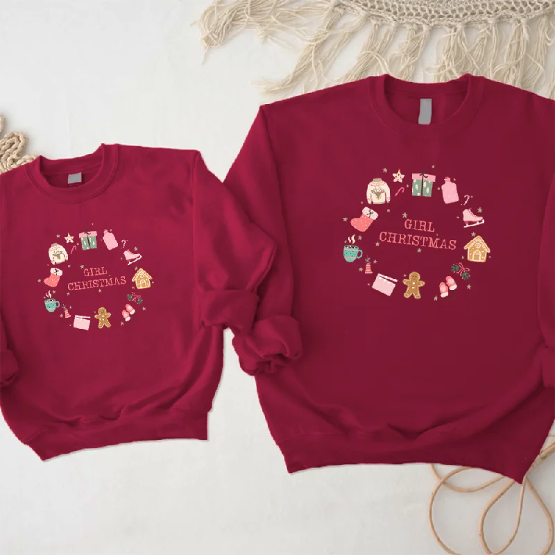 Girl Christmas Matching Sweatshirts Hoodie with Tied Waist Feminine Flattering