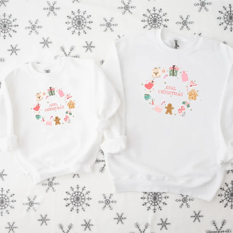 Girl Christmas Matching Sweatshirts Hoodie with Typography Text Message