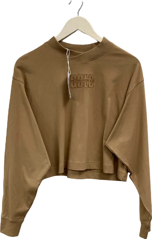 Gymshark Brown GSLC Cropped Sweatshirt UK M Hoodie with Bell Sleeves Flared Feminine