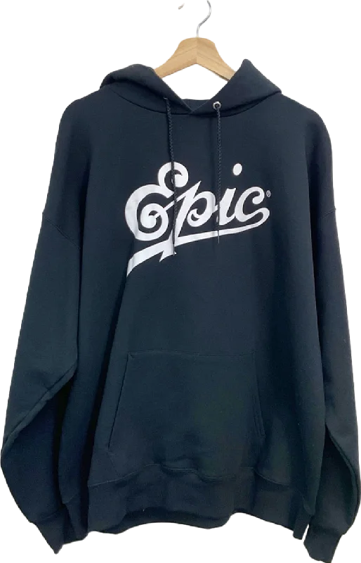 Hanes Black Epic Logo Hoodie UK L Hoodie with Exposed Zipper Edgy Industrial