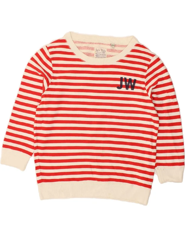 JACK WILLS Womens Sweatshirt Jumper UK 12 Medium Red Striped Cotton Hoodie with High Neck Warm Protective