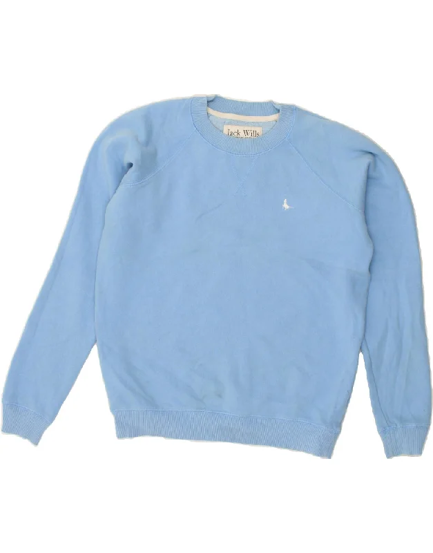 JACK WILLS Womens Sweatshirt Jumper UK 8 Small Blue Hoodie with V-Neck Classic Versatile