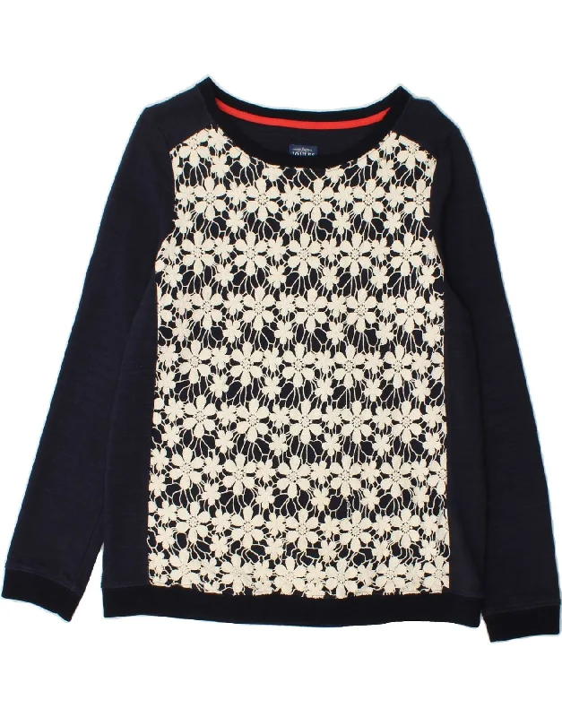 JOULES Womens Sweatshirt Jumper UK 12 Medium Navy Blue Floral Hoodie with Logo Branding Identity
