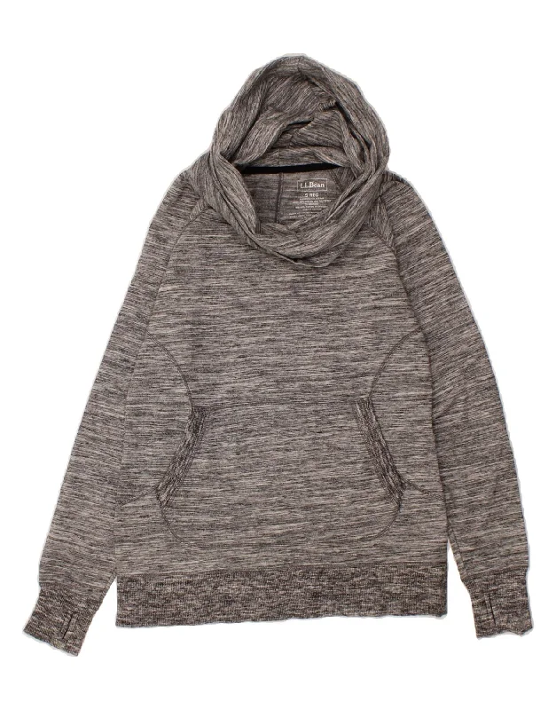 L.L.BEAN Womens Roll Neck Sweatshirt Jumper UK 10 Small Grey Flecked Zip Hoodie Drawstring Kangaroo Pocket