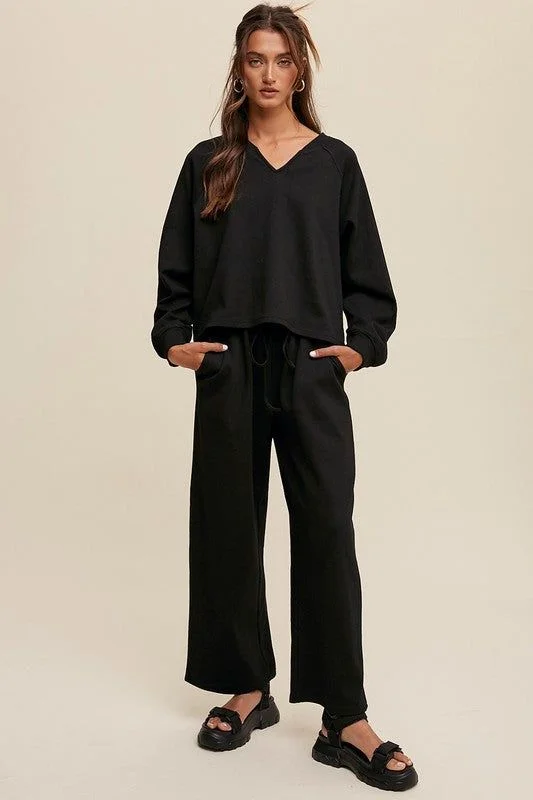 Listicle V-neck Sweatshirt and Pants Set Hoodie with Logo Branding Identity