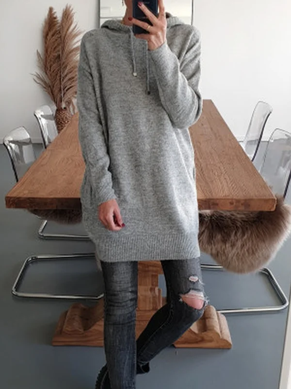 Long Sleeve Solid Casual Hoodie Sweater Hoodie with Drawstring Waist Adjustable Fitted