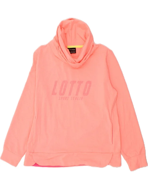 LOTTO Womens Italia Graphic Roll Neck Sweatshirt Jumper UK 18 XL Pink Hoodie with Hem Drawcord Adjustable Customizable