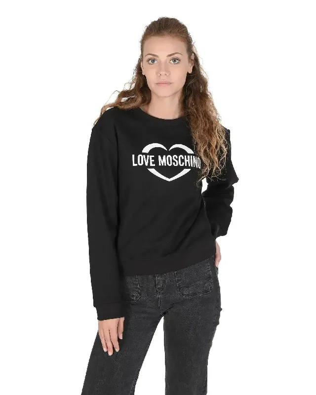 Love Moschino Cotton Sweatshirt with Inlay - 42 EU Hoodie with Hem Applique Textured Unique
