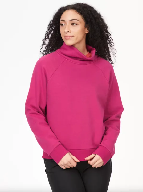 Women's Rowan Funnel Neck Long-Sleeve Sweatshirt - Bright Fuchsia Hoodie with Exposed Zipper Edgy Industrial