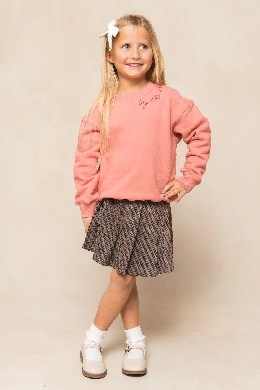 Mini Ivy Sweatshirt in Pink Hoodie with Hem Elastic Stretchable Comfortable