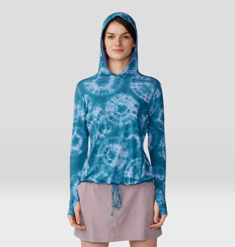 Women's Crater Lake Long Sleeve Hoody - Baltic Blue Spore Dye Hoodie with Relaxed Fit Easy Casual