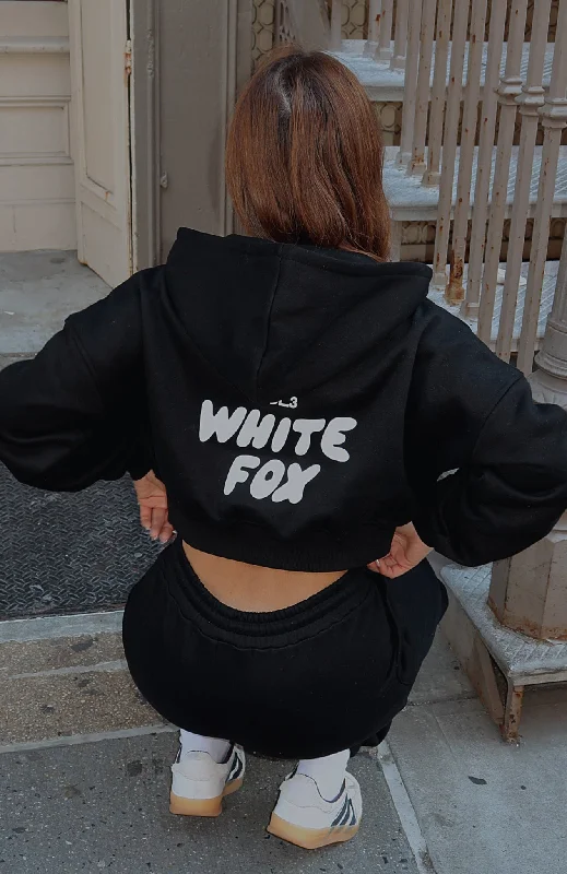 Offstage Cropped Zip Hoodie Monochrome Hoodie with Drawcord Adjustable Secure