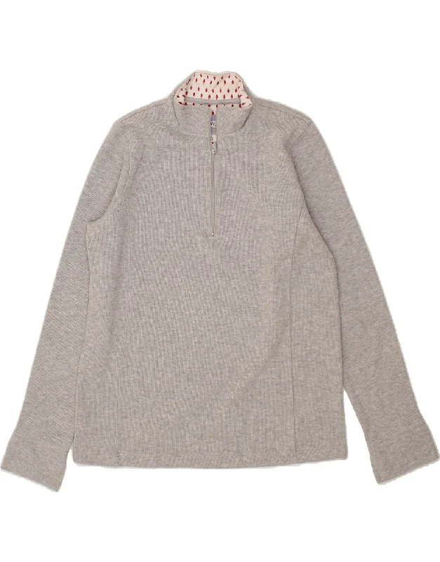 ORVIS Womens Zip Neck Sweatshirt Jumper UK 16 Large Grey Cotton Hoodie with High-Low Hem Asymmetrical Trendy