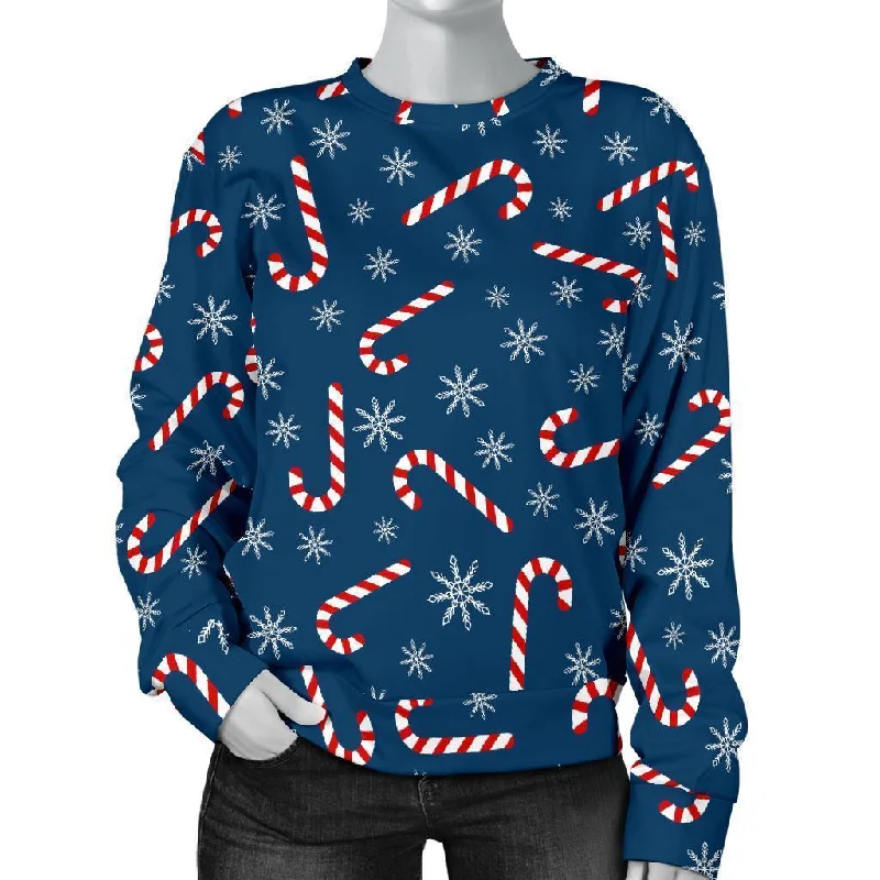 Snowflake Candy Cane Pattern Print Women's Sweatshirt Hoodie with Hem Fringe Bohemian Relaxed Snowflake Candy Cane Pattern Print Women's Sweatshirt Hoodie with Hem Fringe Bohemian Relaxed