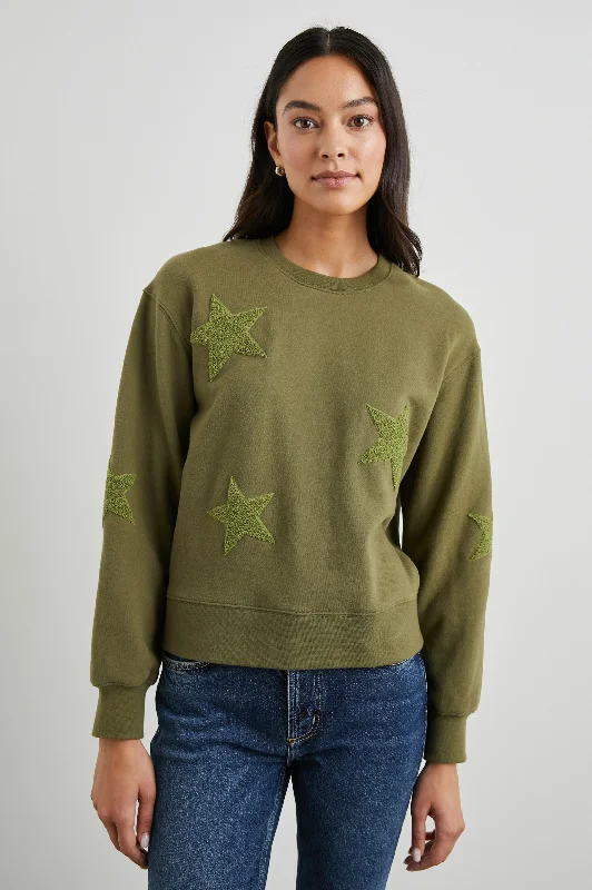 SONIA SWEATSHIRT - OLIVE Hoodie with Contrast Stitching Detailed Premium