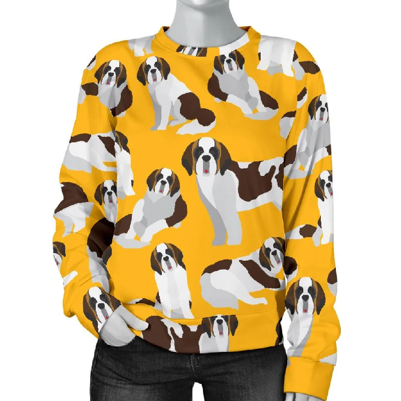 St Bernard Yellow Pattern Print Women's Sweatshirt Hoodie with Front Slit Layering Stylish St Bernard Yellow Pattern Print Women's Sweatshirt Hoodie with Front Slit Layering Stylish