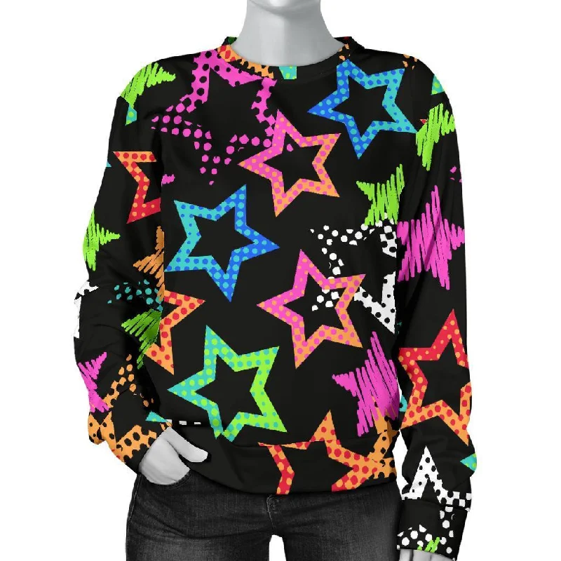 Star Colorful Pattern Print Women's Sweatshirt Hoodie with Emblem Brand Identity