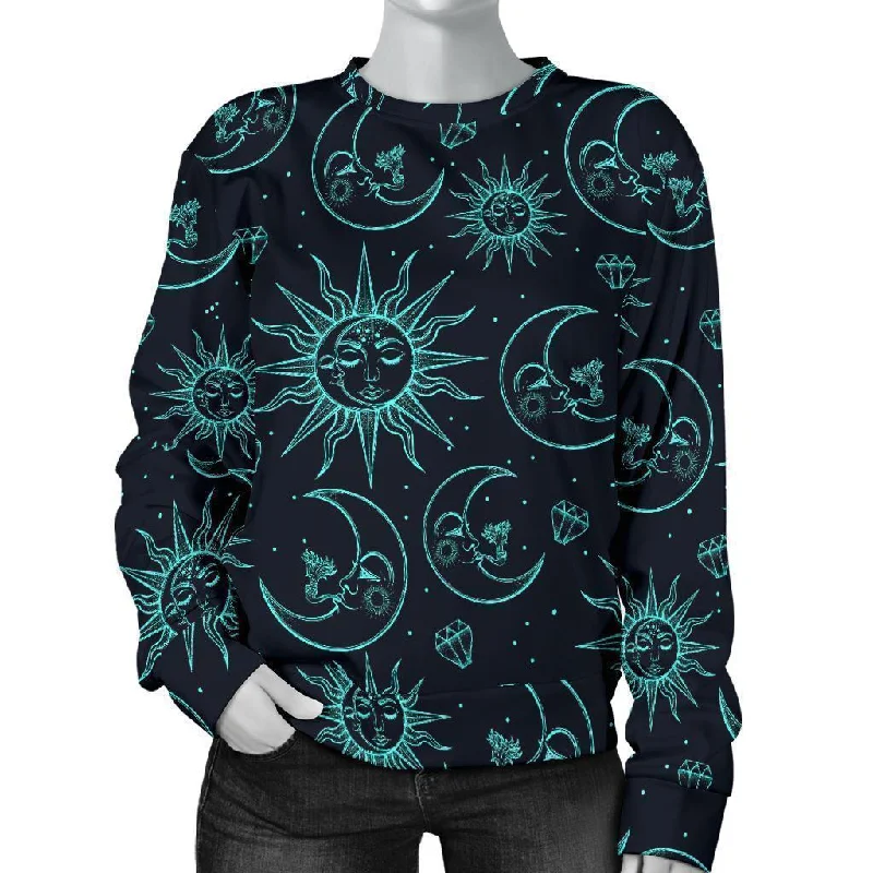 Sun Moon Print Pattern Women's Sweatshirt Hoodie with Reflective Safety Nightwear