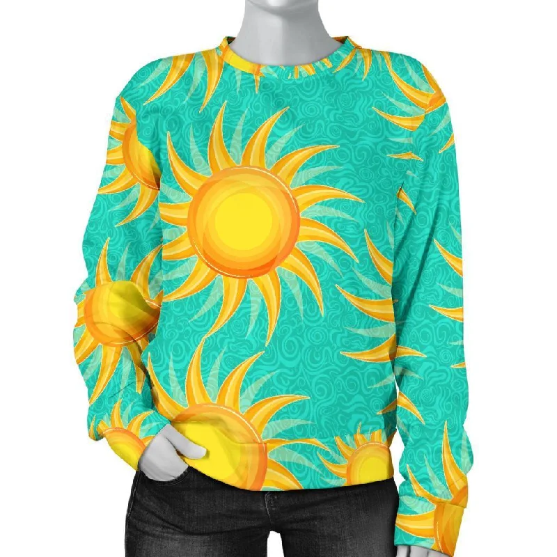 Sun Pattern Print Women's Sweatshirt Hoodie with Pastel Soft Subtle