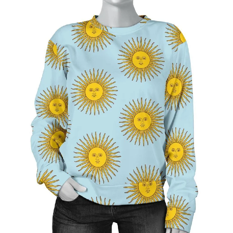 Sun Print Pattern Women's Sweatshirt Hoodie with Tied Waist Feminine Flattering
