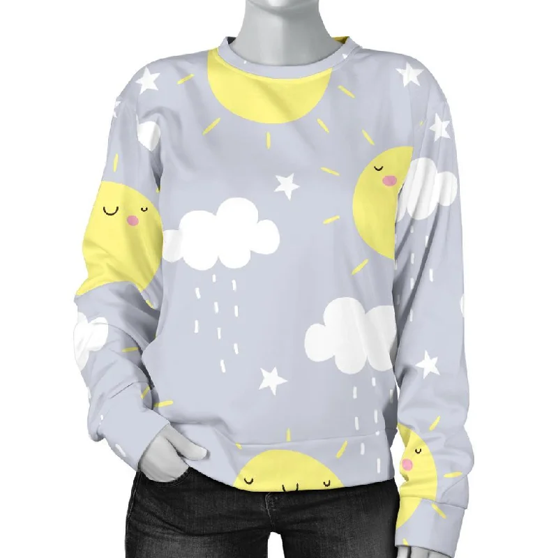 Sun Smile Pattern Print Women's Sweatshirt Zip Hoodie Drawstring Kangaroo Pocket