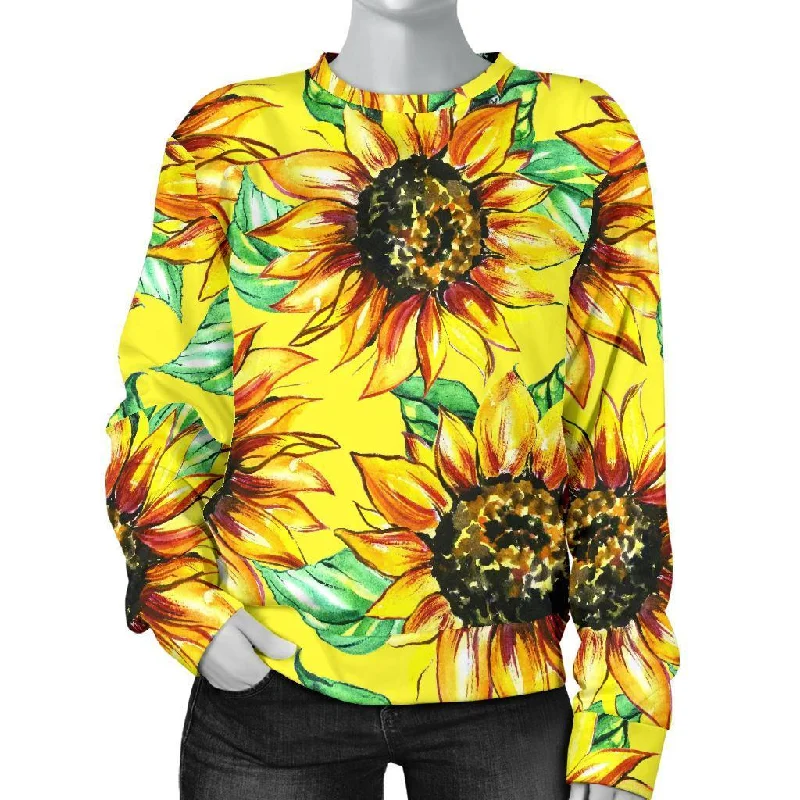 Sunflower Cartoon Pattern Print Women's Sweatshirt Hoodie with Color Block Contrast Stylish