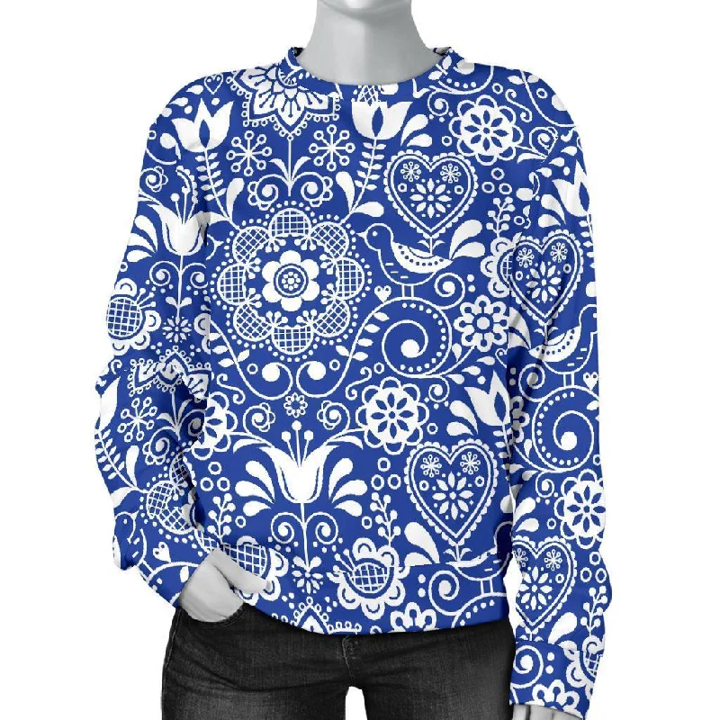 Swedish Floral Pattern Print Women's Sweatshirt Hoodie with Back Slit Movement Comfort