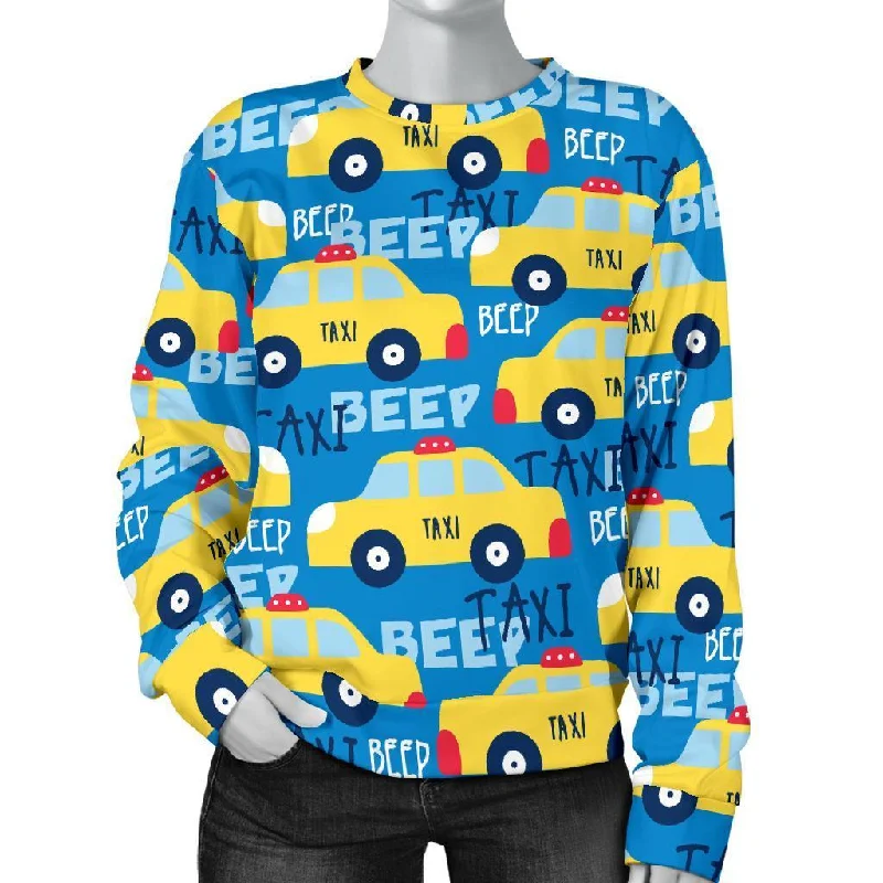 Taxi Car Pattern Print Women's Sweatshirt Hoodie with Patch Decorative Personalized