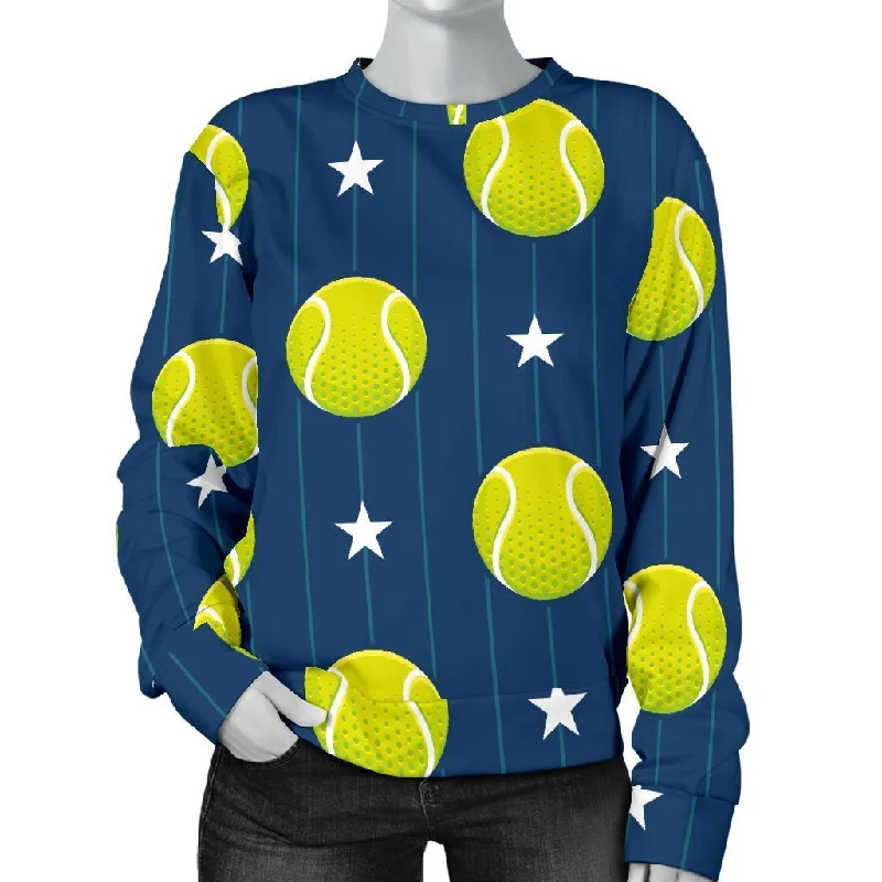 Tennis Pattern Print Women's Sweatshirt Hoodie with Side Slits Relaxed Casual
