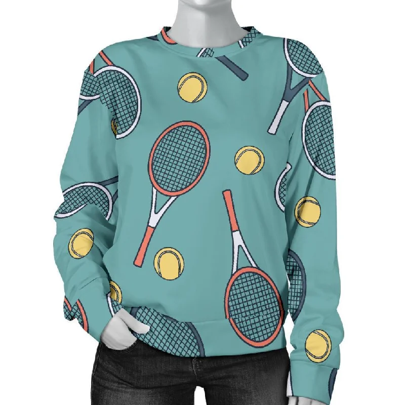 Tennis Print Pattern Women's Sweatshirt Hoodie with Hem Drawcord Adjustable Customizable