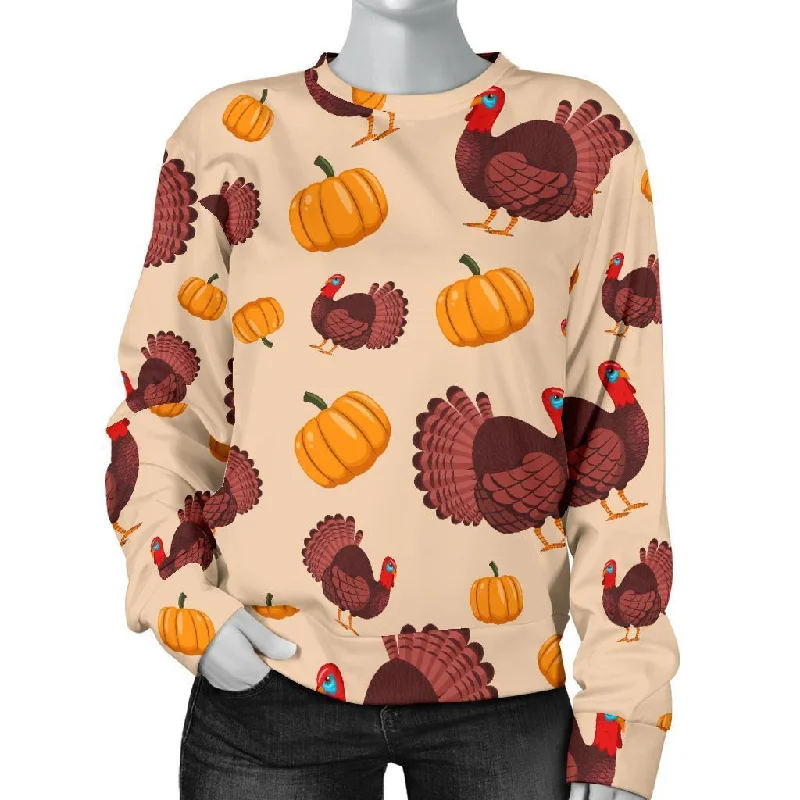 Thankgiving Turkey Pattern Print Women's Sweatshirt Hoodie with Hem Contrast Bold Stylish