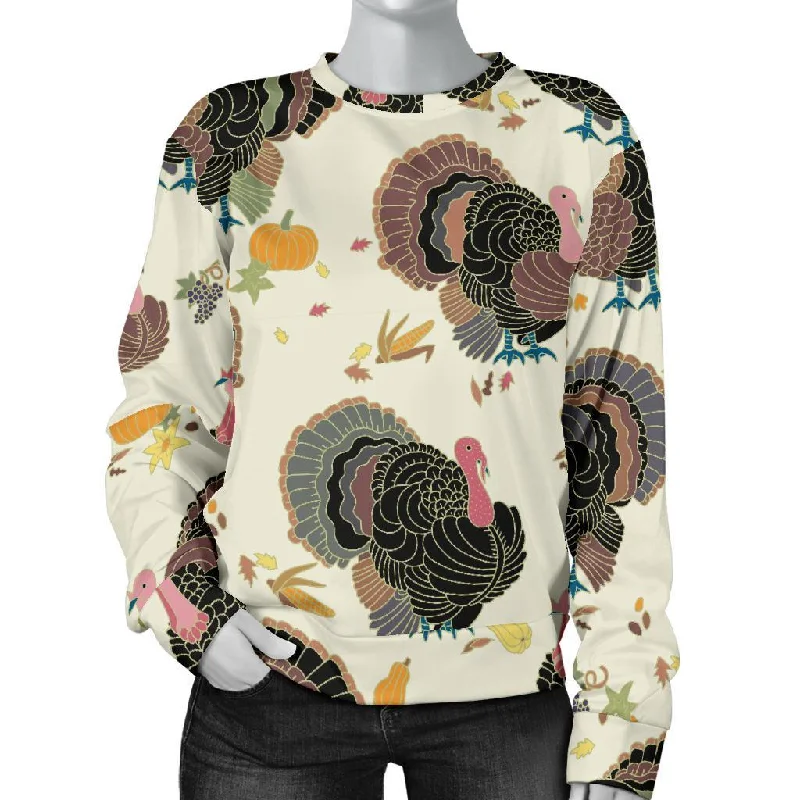Thankgiving Turkey Print Pattern Women's Sweatshirt Hoodie with Gradient Ombre Colorful