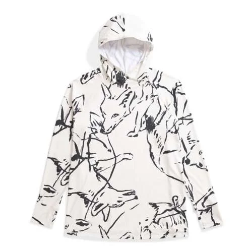Women's Class V Water Hoodie - White Dune Coyote Field Sketch Print Hoodie with Ribbed Neckline Snug Warm