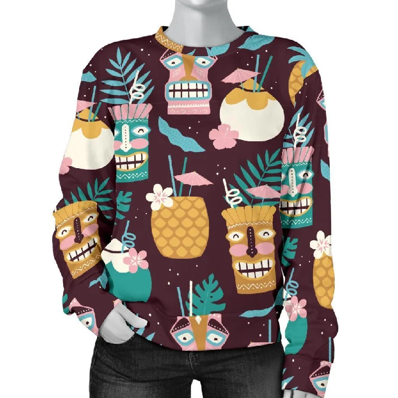 Tiki Fruit Pattern Print Women's Sweatshirt Hoodie Crop Top Short Trendy