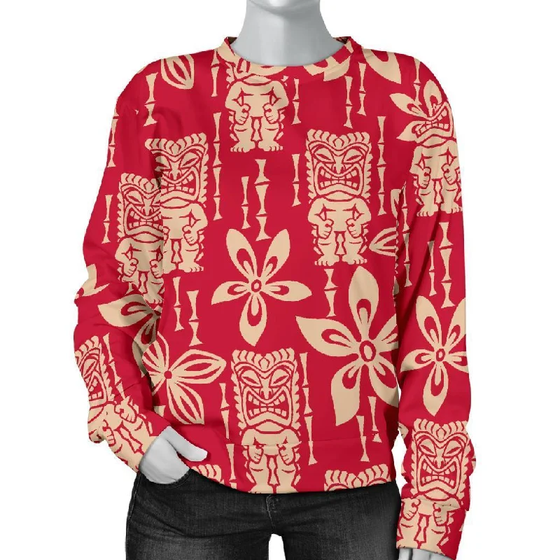 Tiki Hawaiian Pattern Print Women's Sweatshirt Hoodie with Elastic Cuffs Stretchable Comfortable
