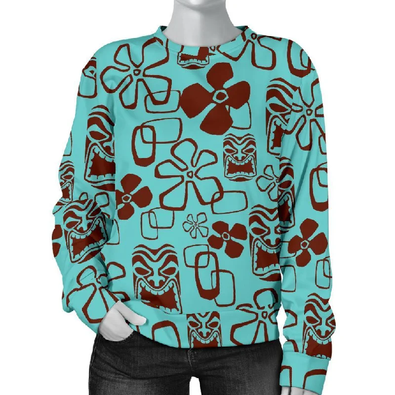 Tiki Hibiscus Pattern Print Women's Sweatshirt Hoodie with Toggle Buttons Decorative Unique